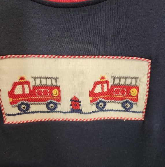 Fire Truck Red and Navy Baby Romper - Picture 2 of 4